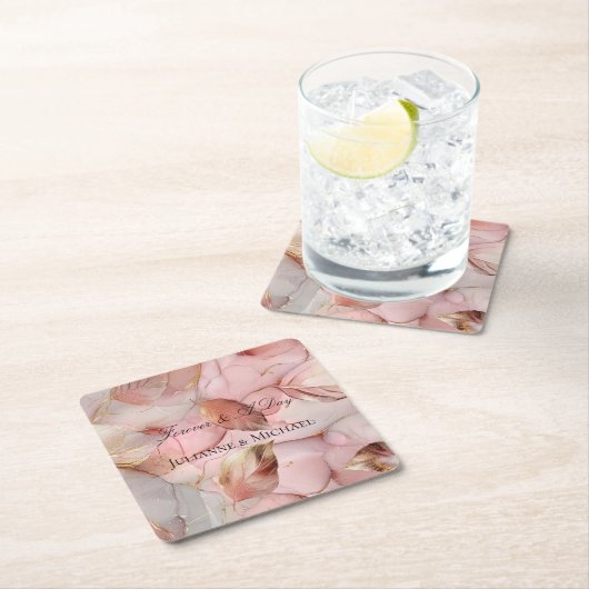 Romantische Rose Blush Pink Gold Leaf Brautparty Rechteckiger Pappuntersetzer (Vor Ort)