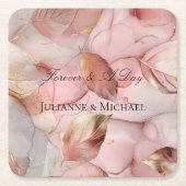 Romantische Rose Blush Pink Gold Leaf Brautparty Rechteckiger Pappuntersetzer (Vorderseite)
