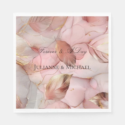 Romantische Rose Blush Pink Gold Leaf Brautparty Serviette (Vorderseite)