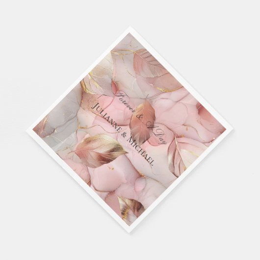 Romantische Rose Blush Pink Gold Leaf Brautparty Serviette (Ecke)