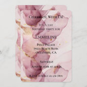 Romantische Rose Blush Pink Gold Leaf Geburtstag Einladung (Vorne/Hinten)