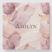 Romantische Rose Blush Pink Gold Leaf Steinuntersetzer (Vorderseite)