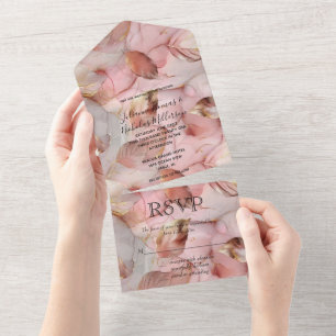Romantische Rose Blush Pink Goldblatt Hochzeit All In One Einladung
