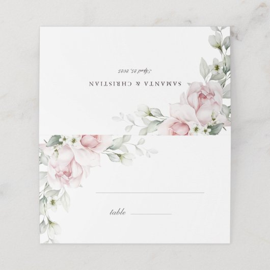 Romantische Rose | Blush Pink Wedding Platzkarte (Außenseite Aufgefaltet)