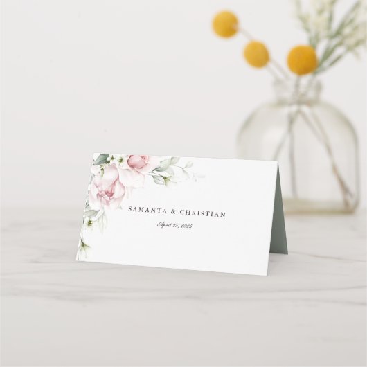 Romantische Rose | Blush Pink Wedding Platzkarte (Rückseite)