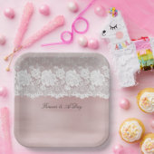 Romantische Rose Blush Pink White Lace Floral Wedd Pappteller (Party)