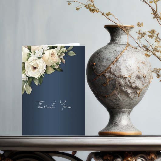 Romantische Rose, Boho Dusty Blue Wedding Dankeskarte