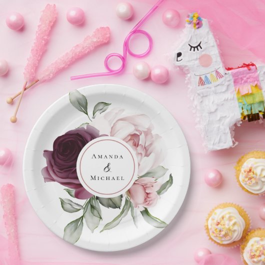 Romantische Rose Botanische Hochzeit Pappteller (Party)