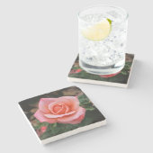 Romantische Rose Botanische Kunst Steinuntersetzer (Seitenansicht)