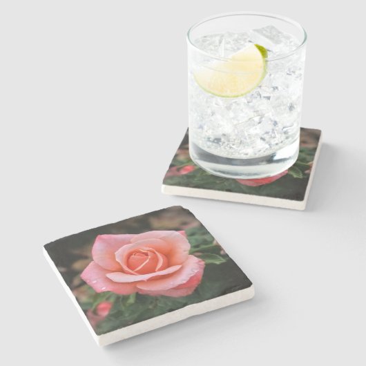 Romantische Rose Botanische Kunst Steinuntersetzer (Seitenansicht)