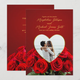 Romantische Rose Bouquet Herz Rahmen Foto Hochzeit Einladung