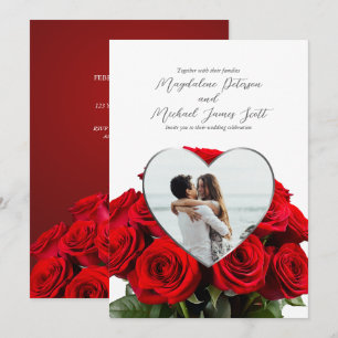Romantische Rose Bouquet Herz Rahmen Foto Hochzeit Einladung
