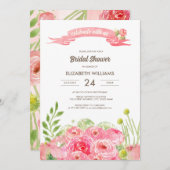 Romantische Rose Brautparty Einladung (Vorne/Hinten)