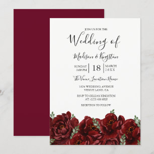 Romantische Rose Burgund Hochzeit Einladung