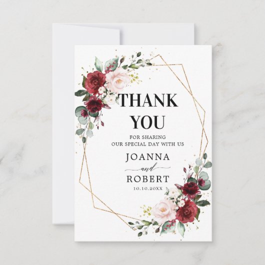 Romantische Rose Burgund Rot-Rot Dankeskarte (Vorderseite)