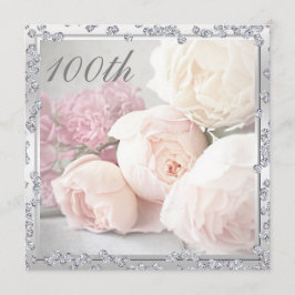 Romantische Rose & Diamanten 100. Geburtstagsparty Einladung