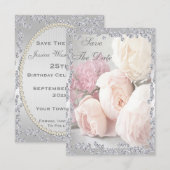Romantische Rose & Diamanten 25. Save the Date (Vorne/Hinten)