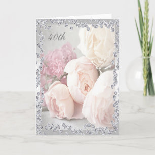 Romantische Rose & Diamanten 40. Geburtstag Karte