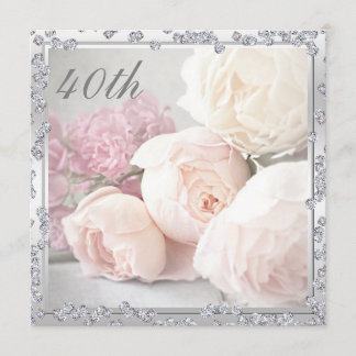Romantische Rose & Diamanten 40. Geburtstag Party Einladung