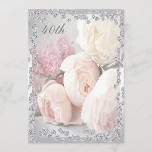 Romantische Rose & Diamanten 40. Geburtstag Party Einladung