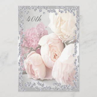 Romantische Rose & Diamanten 40. Geburtstag Party Einladung