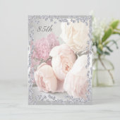 Romantische Rose & Diamanten 85. Geburtstagsparty Einladung (Stehend Vorderseite)
