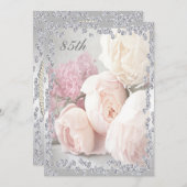 Romantische Rose & Diamanten 85. Geburtstagsparty Einladung (Vorne/Hinten)