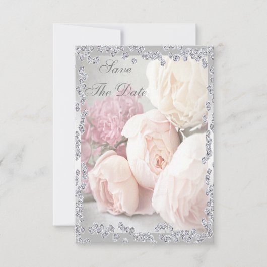 Romantische Rose & Diamanten Save the Date 90. (Vorderseite)