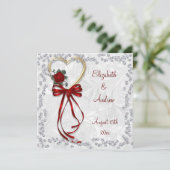 Romantische Rose, Diamanten und Hochzeiten mit rot Einladung (Stehend Vorderseite)