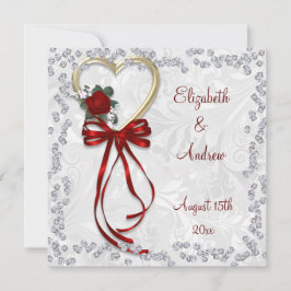 Romantische Rose, Diamanten und Hochzeiten mit rot Einladung