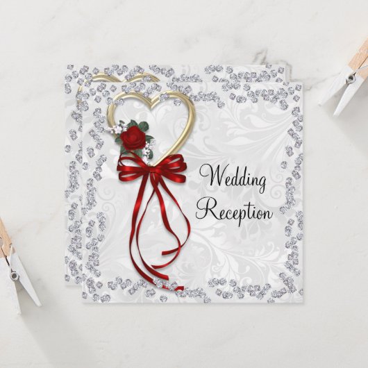 Romantische Rose, Diamanten und Hochzeitsinvit Einladung (Vorderseite/Rückseite Beispiel)