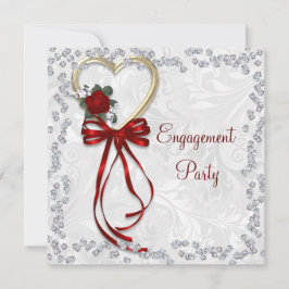 Romantische Rose, Diamanten und Rote Verlobung Einladung