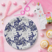 Romantische Rose-Ekalyptuslinie zeichnend lila Pappteller (Party)