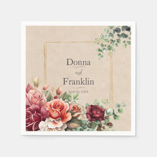 Romantische Rose Eukalyptus Wedding Serviette (Vorderseite)