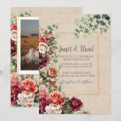 Romantische Rose Floral Eukalyptus QR Code Hochzei Einladung (Vorne/Hinten)