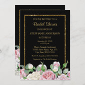 Romantische Rose Floral Imitats Gold Glitz Brautpa Einladung (Vorne/Hinten)