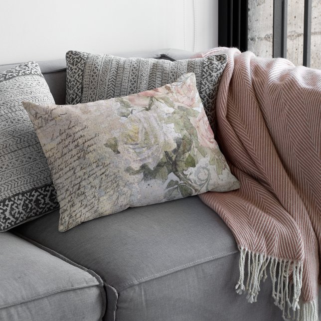 Romantische Rose Florals Alte handgeschriebene Woh Lendenkissen (Von Creator hochgeladen)