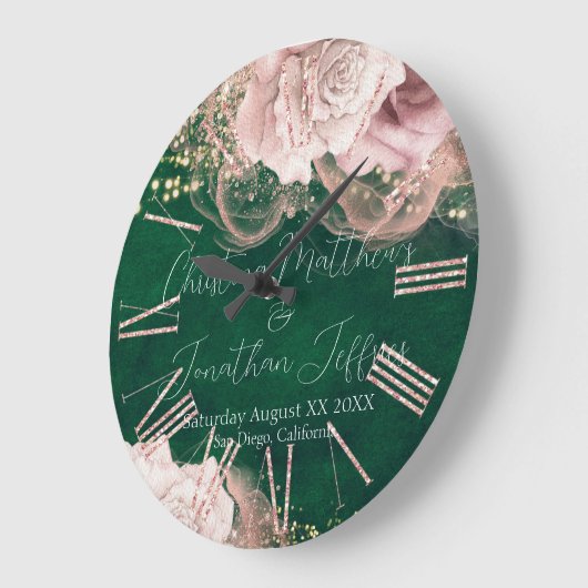 Romantische Rose für Wasserfarbenhochzeiten auf Sm Große Wanduhr (Winkel)