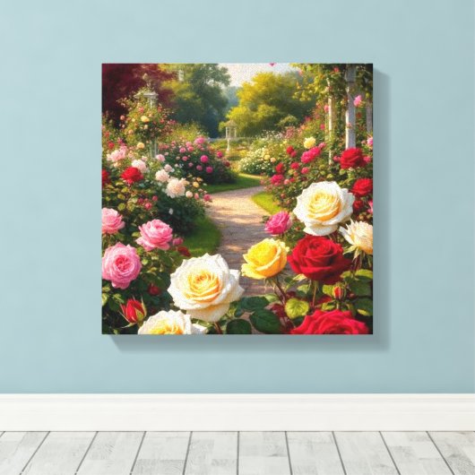 Romantische Rose Gartenpfad in Lugano Leinwanddruck (Insitu (Holzboden))