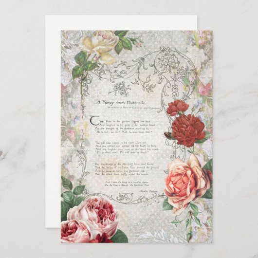 Romantische Rose, Gedicht und Grenze Mitteilungskarte (Vorne/Hinten)