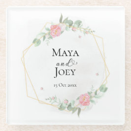 Romantische Rose Geometric Wedding Glasuntersetzer