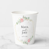 Romantische Rose Geometric Wedding Pappbecher (Rückseite)