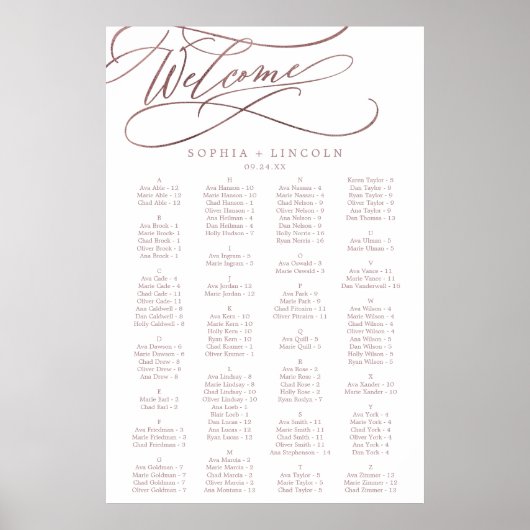 Romantische Rose Gold Calligraphy Seekarte Poster (Vorne)