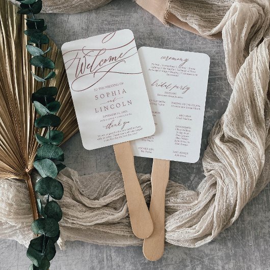 Romantische Rose Gold Calligraphy Wedding Program Fächer