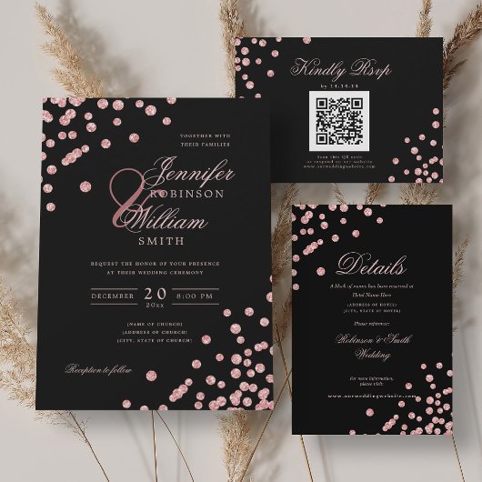 Romantische Rose Gold Confetti Wedding Details Sch Begleitkarte