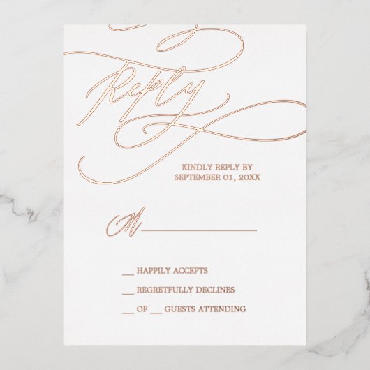 Romantische Rose Gold Fohlen Einfache RSVP Karte (Vorderseite)