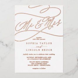Romantische Rose Gold Foil Mr. & Mrs. Wedding Folieneinladung