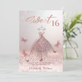Romantische Rose Gold glänzende Kleidung Schmetter Einladung (Stehend Vorderseite)