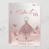 Romantische Rose Gold glänzende Kleidung Schmetter Einladung (Vorne/Hinten)