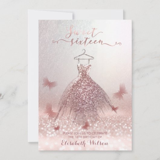 Romantische Rose Gold glitterartige Kleidung Schme Einladung (Vorderseite)